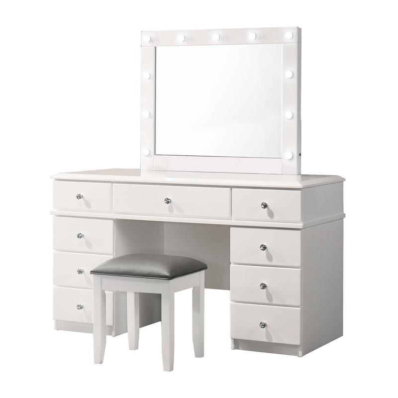 Classic White Wood Vanity Set with Vanity + Stool + Mirror and Beauty