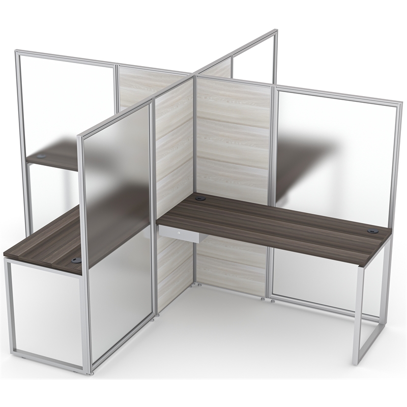 4Person Cubicle Workstation with Frosted Acrylic Wall Partition