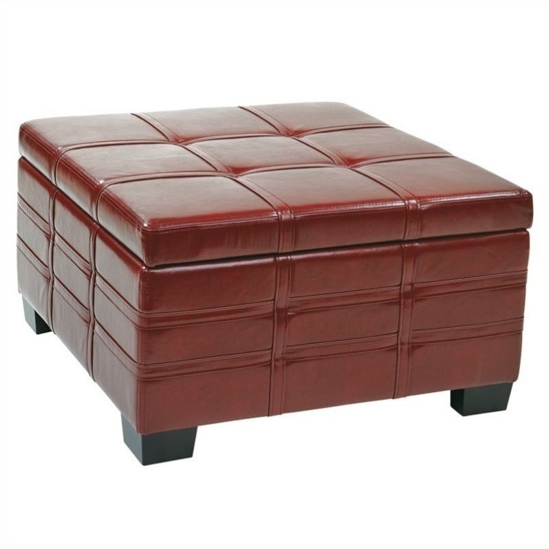 Ottoman with Tray in Crimson Red Leather DTR3030SCBD