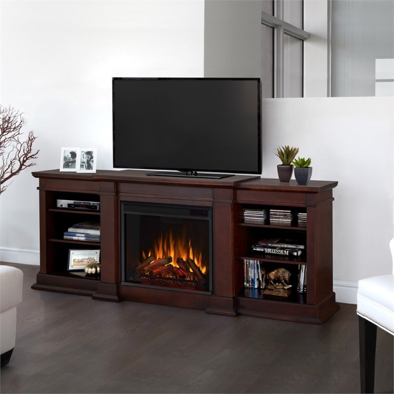 Real Flame Fresno TV Stand Electric Fireplace in Dark Walnut Cymax