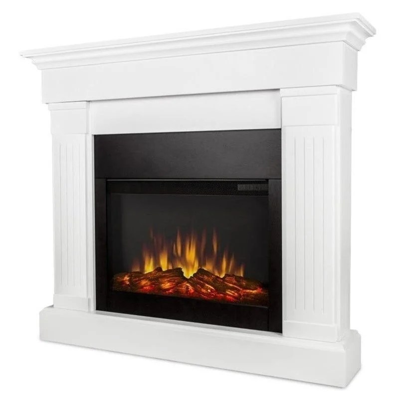 Real Flame Modern Wood Crawford Electric Slim Line Fireplace in White