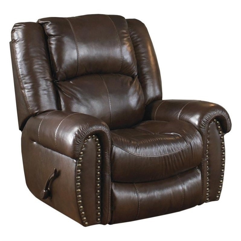 Catnapper Jordan Leather Power Lay Flat Recliner in Tobacco