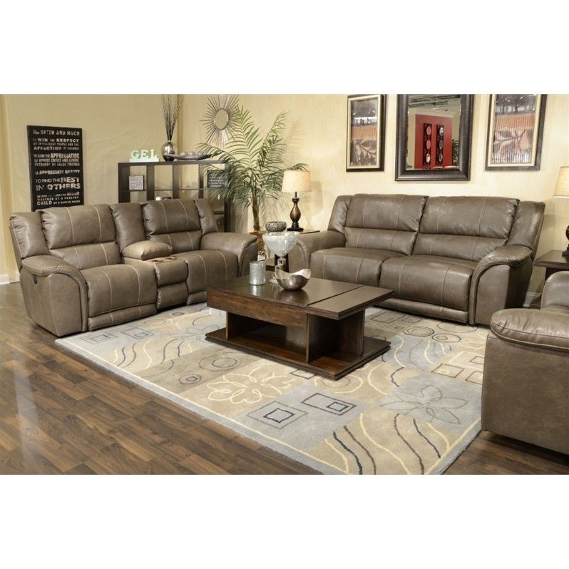 Catnapper Carmine Power Lay Flat Reclining Leather Sofa Set in Smoke