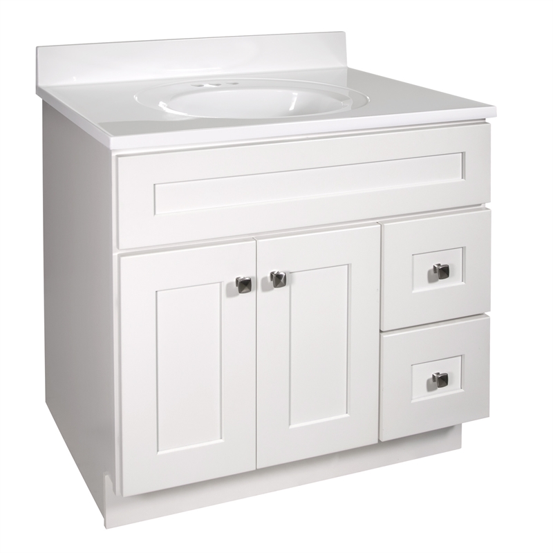 Brookings 37in. Solid Wood Vanity in White with Solid White Top Fully