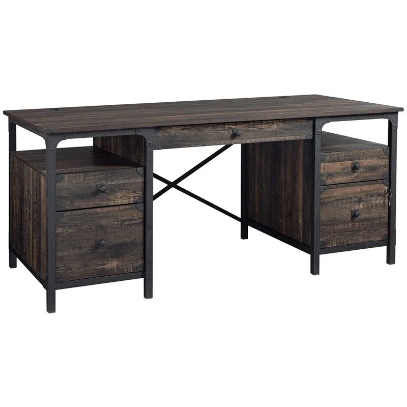 Sauder Steel River Engineered Wood Executive Desk in Carbon Oak