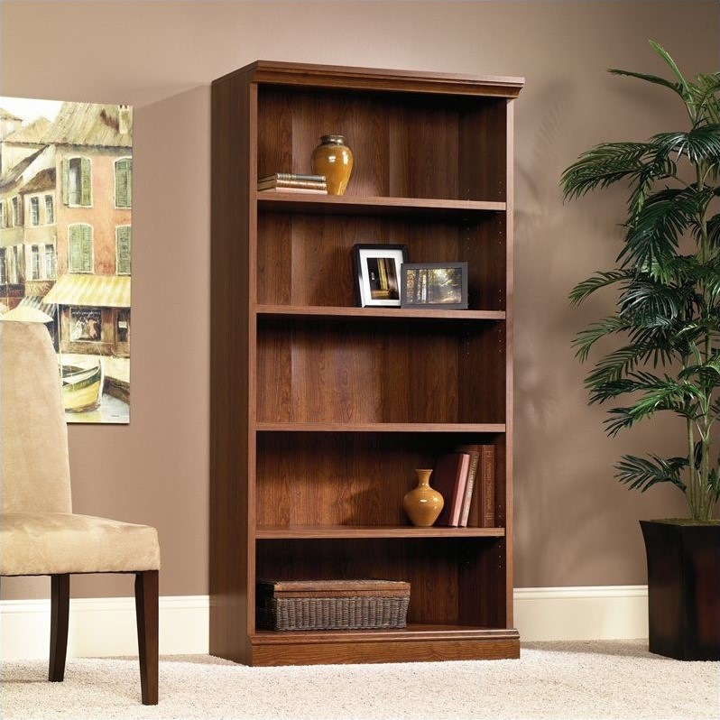 Sauder Premier 5 Shelf Composite Wood Bookcase Planked Cherry Finish Sauder Camden County Library 5 Shelf Bookcase in Planked Cherry Cymax