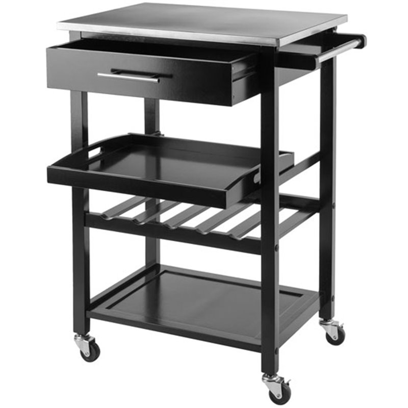 Winsome Anthony Stainless Steel Top Kitchen Cart in Black 20326