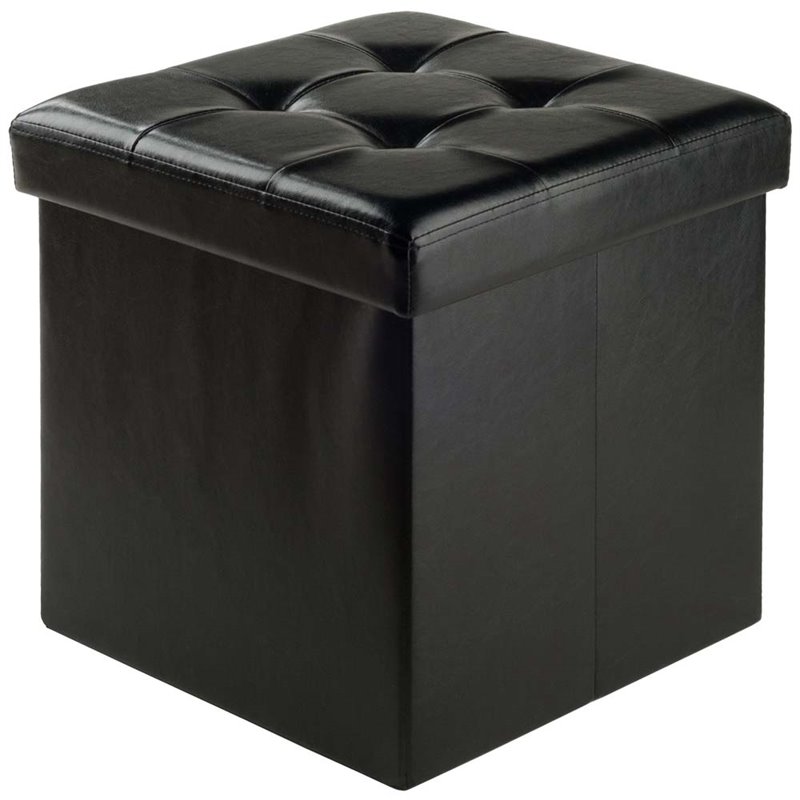 Winsome Ashford Faux Leather Storage Cube Ottoman in Black Cymax Business