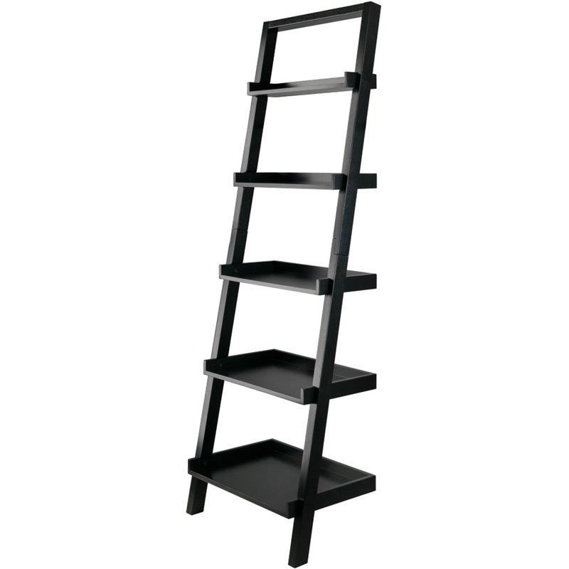 Winsome Bellamy 5 Shelf Transitional Solid Wood Leaning Bookcase in