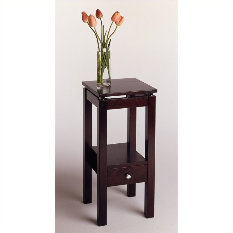 Winsome Linea Brown Wood End Table with Chrome Accents in Dark Espresso