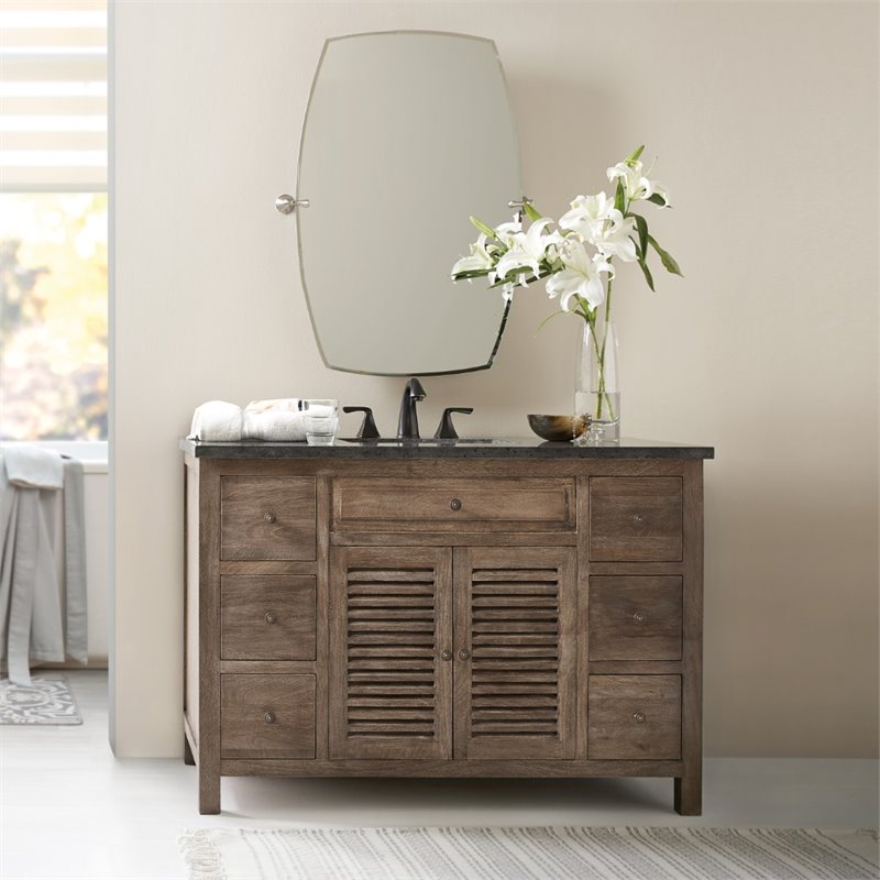 Hooker Furniture Regis Marble Top Bathroom Vanity in Rustic Wood 200