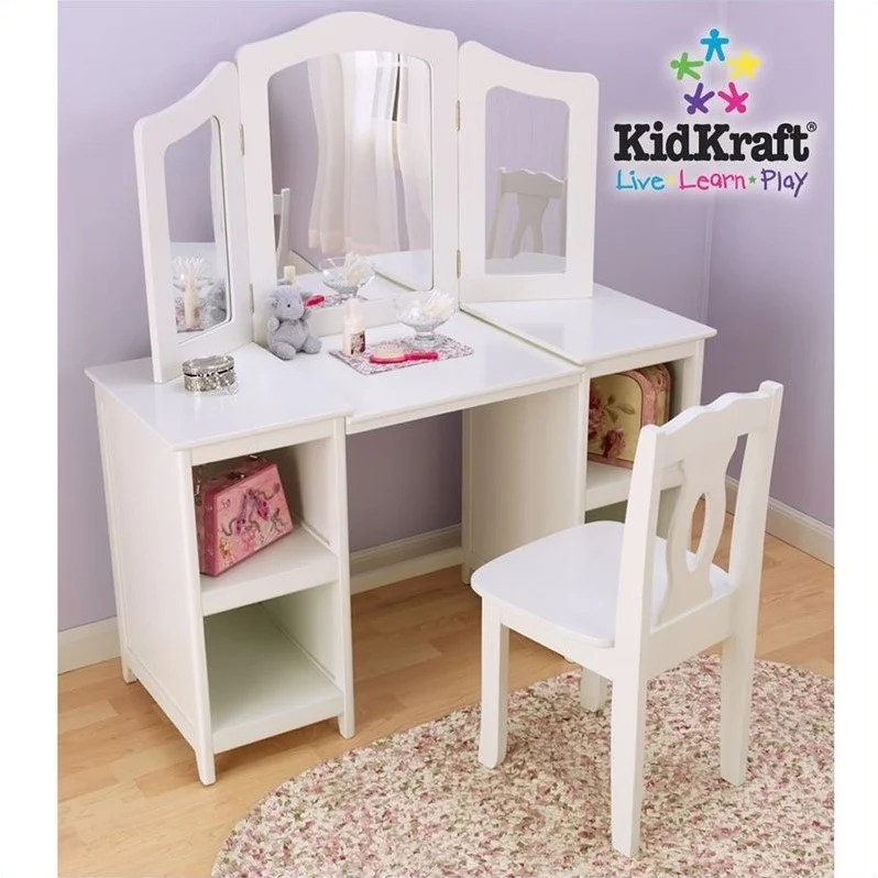 KidKraft Deluxe Wood Makeup Vanity Table with Chair and Mirror 13018