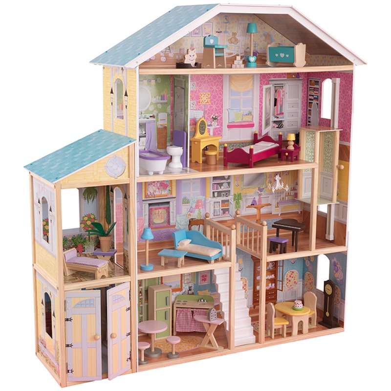 KidKraft 34 Piece Majestic Mansion Dollhouse in Pink and Natural