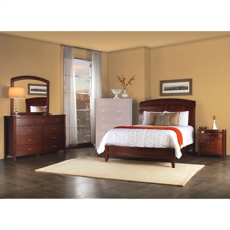 Modus Furniture Brighton Wood Low Profile Sleigh Bed 4 Piece Bedroom