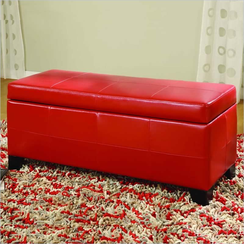 Modus Upholstered Milano Blanket Storage Bench in Red Leatherette ML9793F