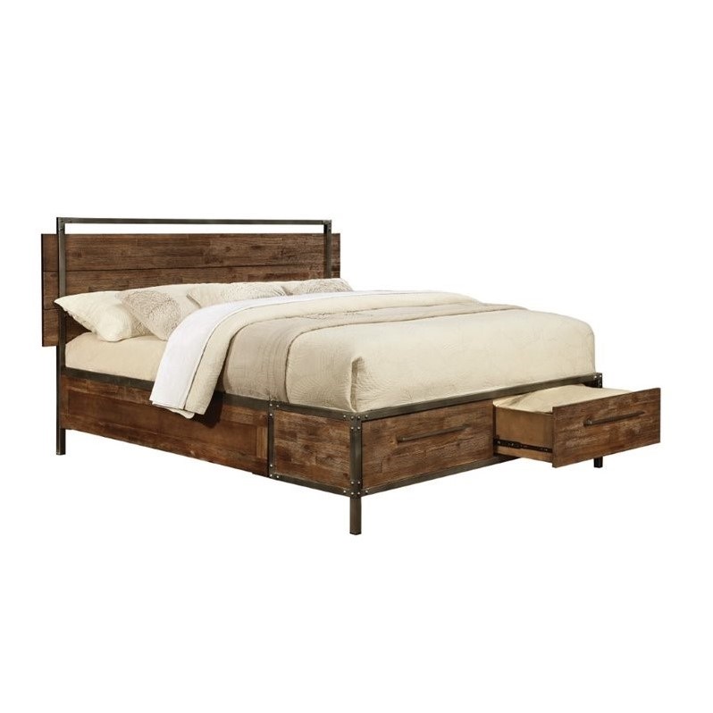 Coaster Arcadia Queen Platform Bed with Drawers in Weathered Acacia