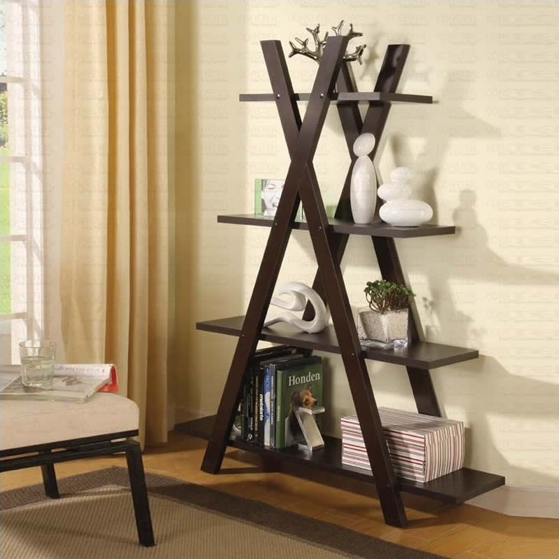 Coaster 4 Shelf Tiered X Shaped Bookcase in Cappuccino 800267