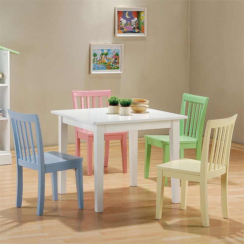 Coaster Rory Wood 5Piece Square Kids Table and Chair Set in MultiColor