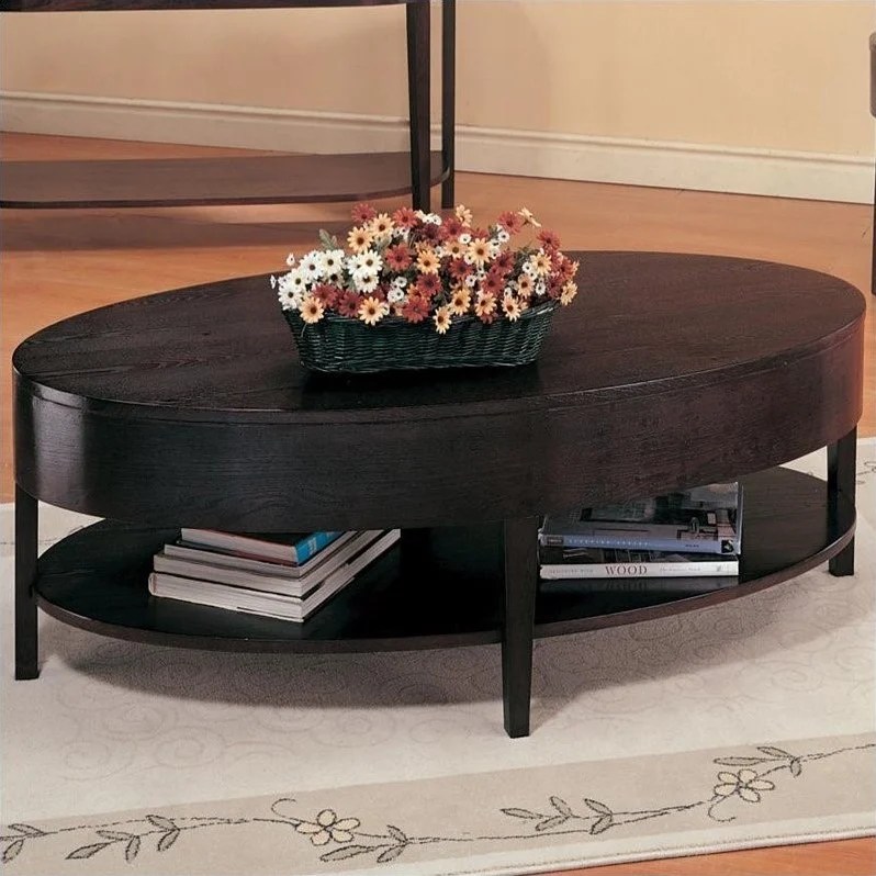 Coaster Gough Oval Coffee Table with Shelf in Cappuccino Finish 3941