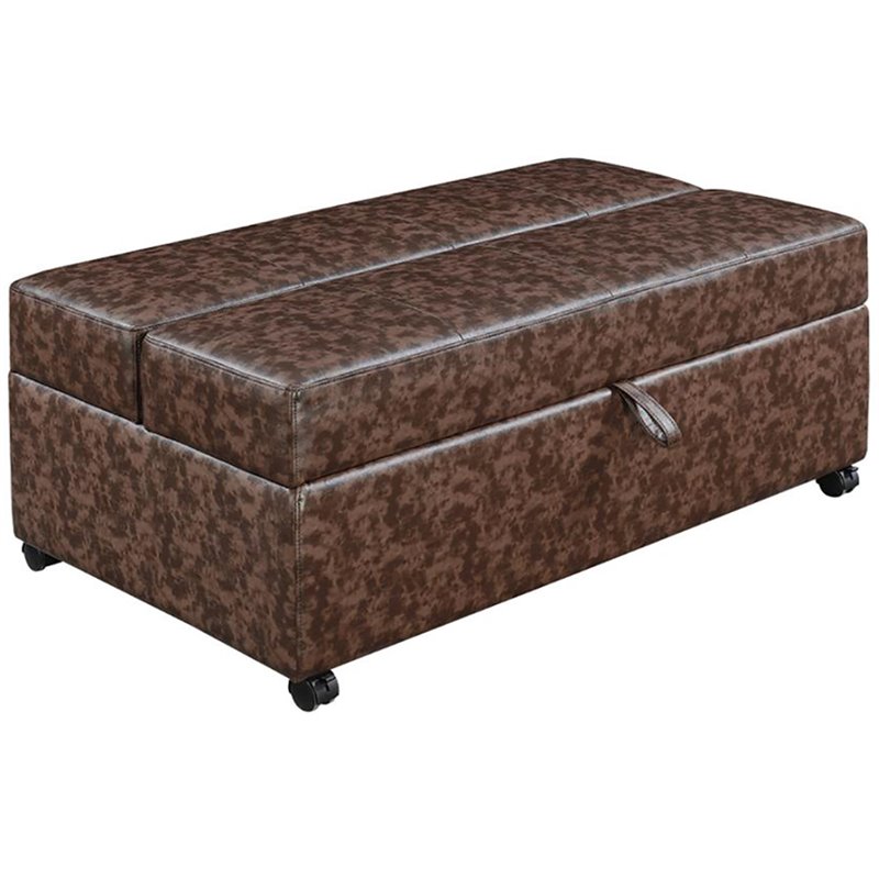 Coaster Faux Leather Sleeper Ottoman in Dark Brown 500750