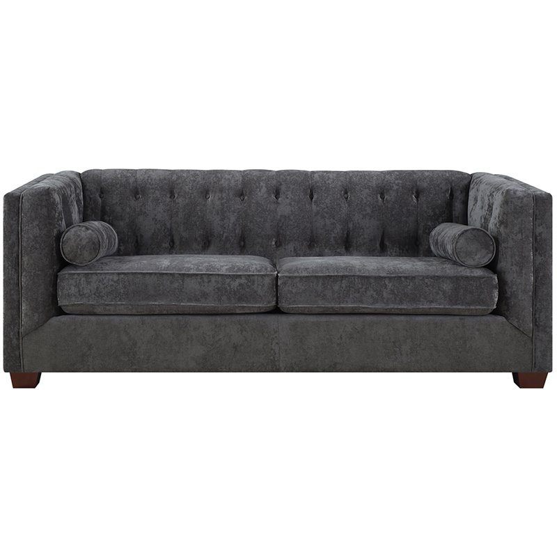 Coaster Alexis Chesterfield Sofa with Track Arms in Charcoal Gray 504491