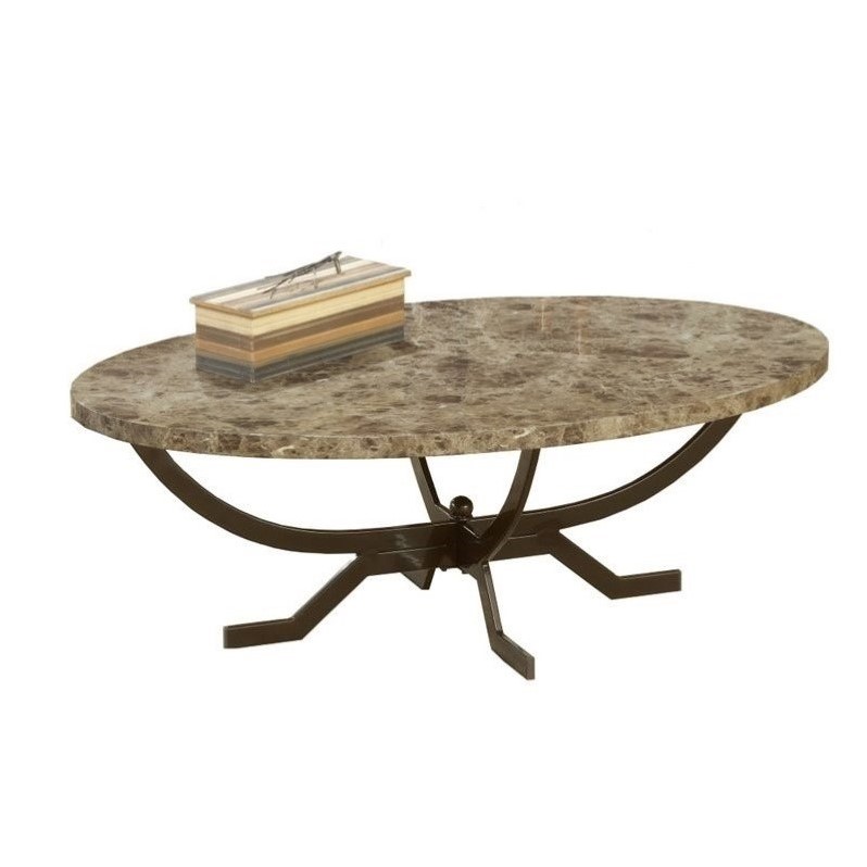 Hillsdale Monaco Oval Faux Marble Top Coffee Table in Matte Espresso