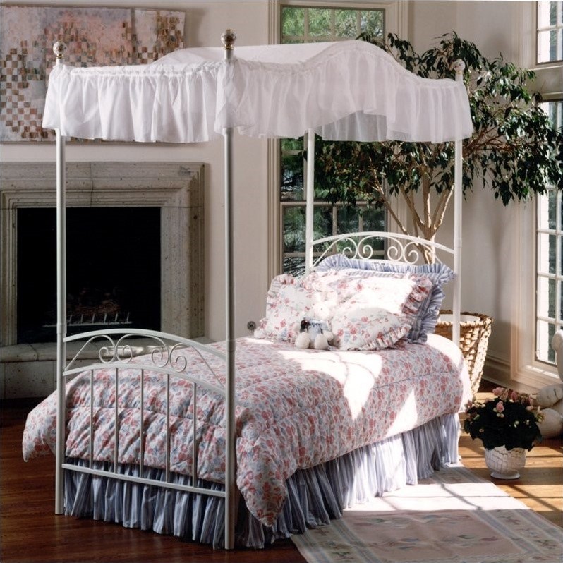 Hillsdale Emily Princess Metal Canopy Bed in White Finish 186XBXPR