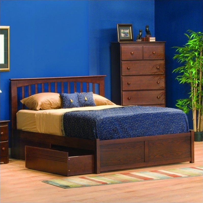 Atlantic Furniture Brooklyn Platform Bed w Trundle in Antique Walnut