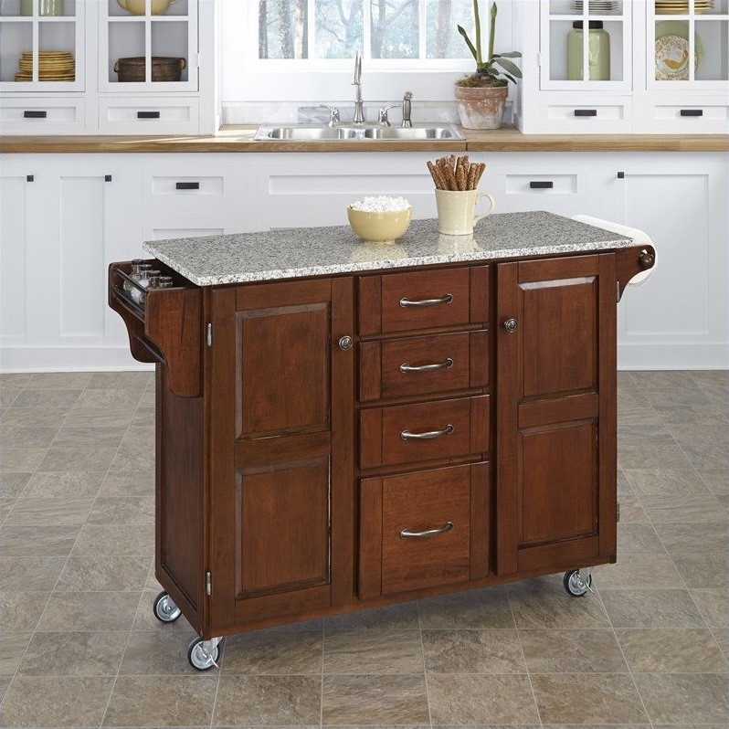 Home Styles Salt and Pepper Granite Kitchen Cart in Cherry 91001073