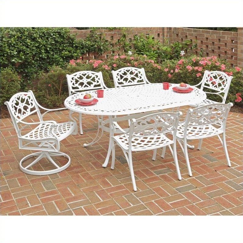 7 Piece Metal Patio Dining Set in White 55523358C