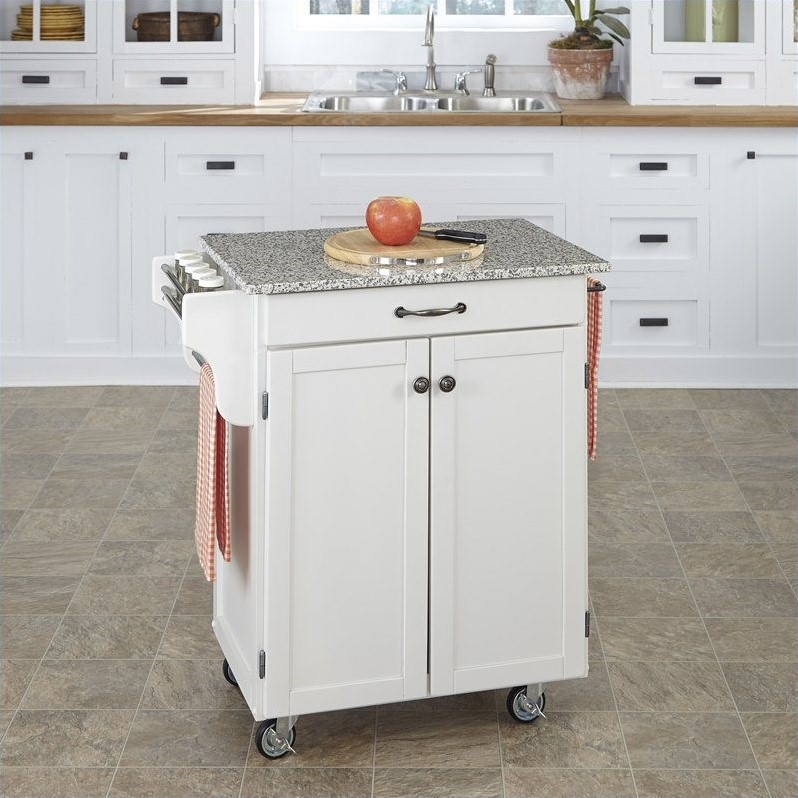 HomestylesWood Cart with Salt and Pepper Granite Top in OffWhite