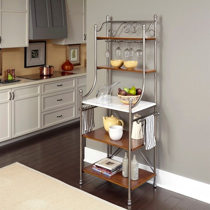 Home Styles The Orleans Marble Baker's Rack in Vintage Caramel 506065