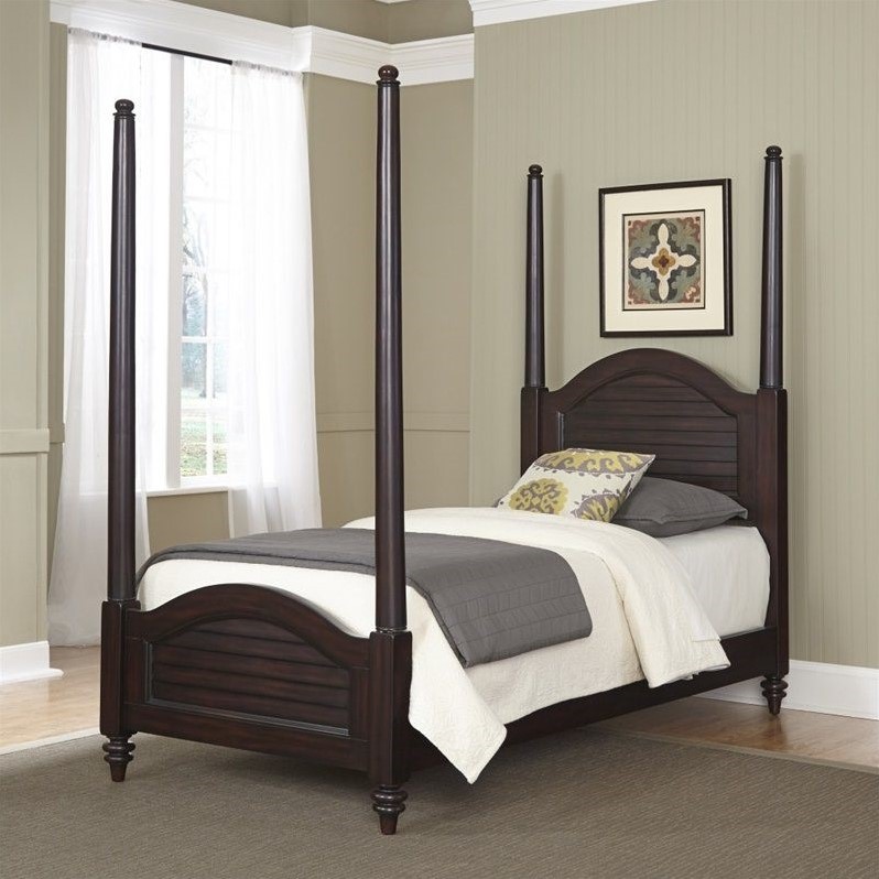 Wood Twin Poster Bed in Espresso 5542420