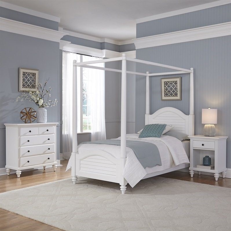 3 Piece Wood Twin Canopy Bedroom Set in White 55434102