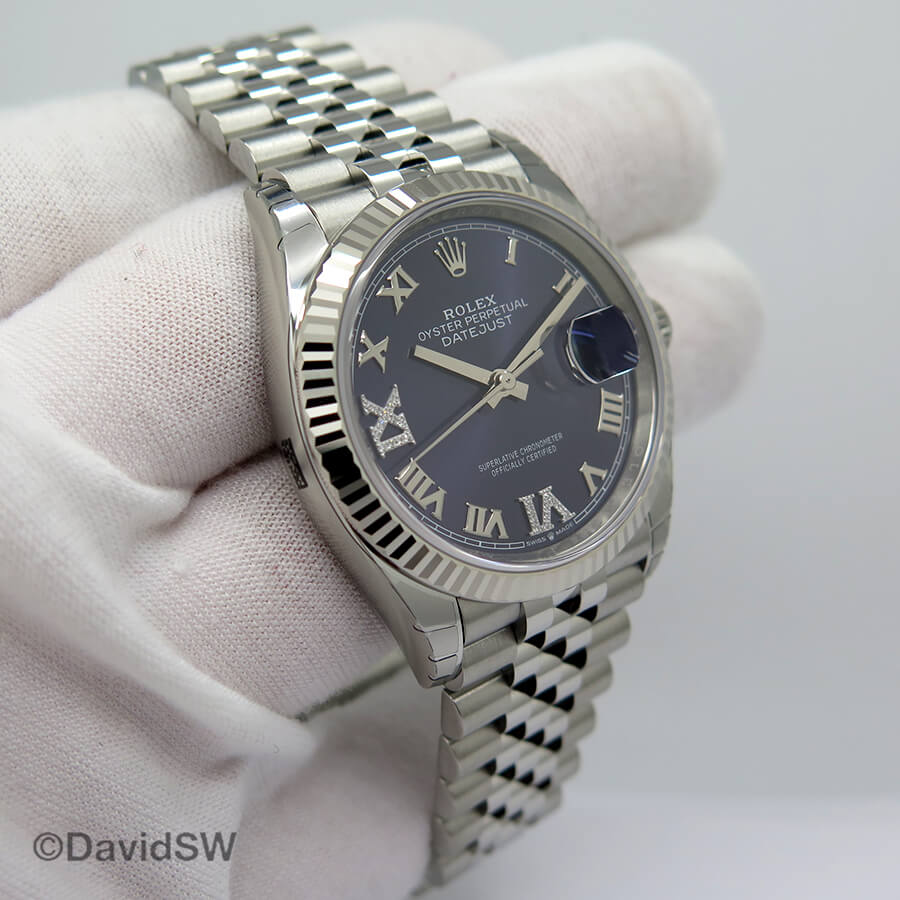 Rolex 126234 Datejust with Aubergine Roman "VI & IX" Diamond Dial on
