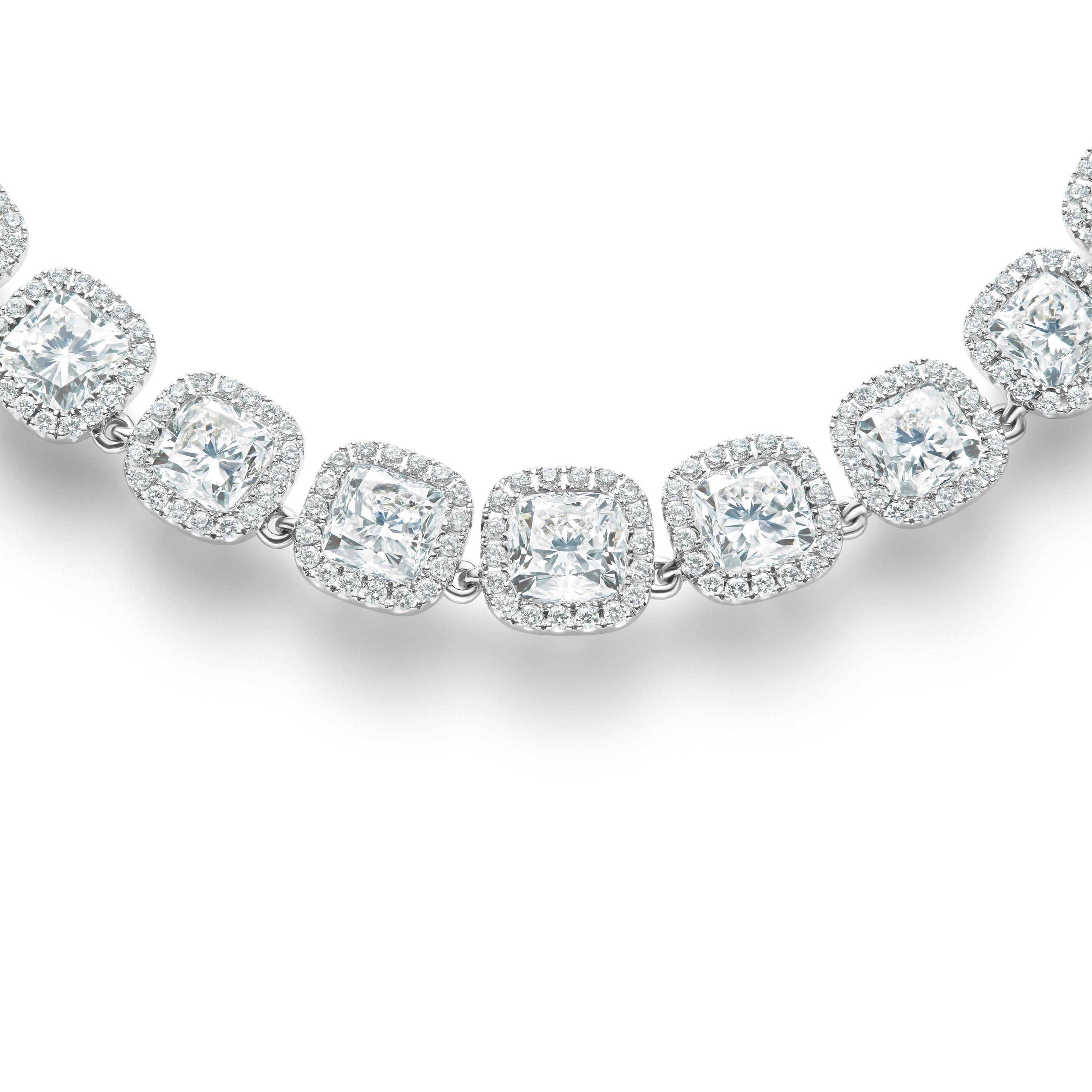 Aura CushionCut Diamonds Necklace in White Gold De Beers UK