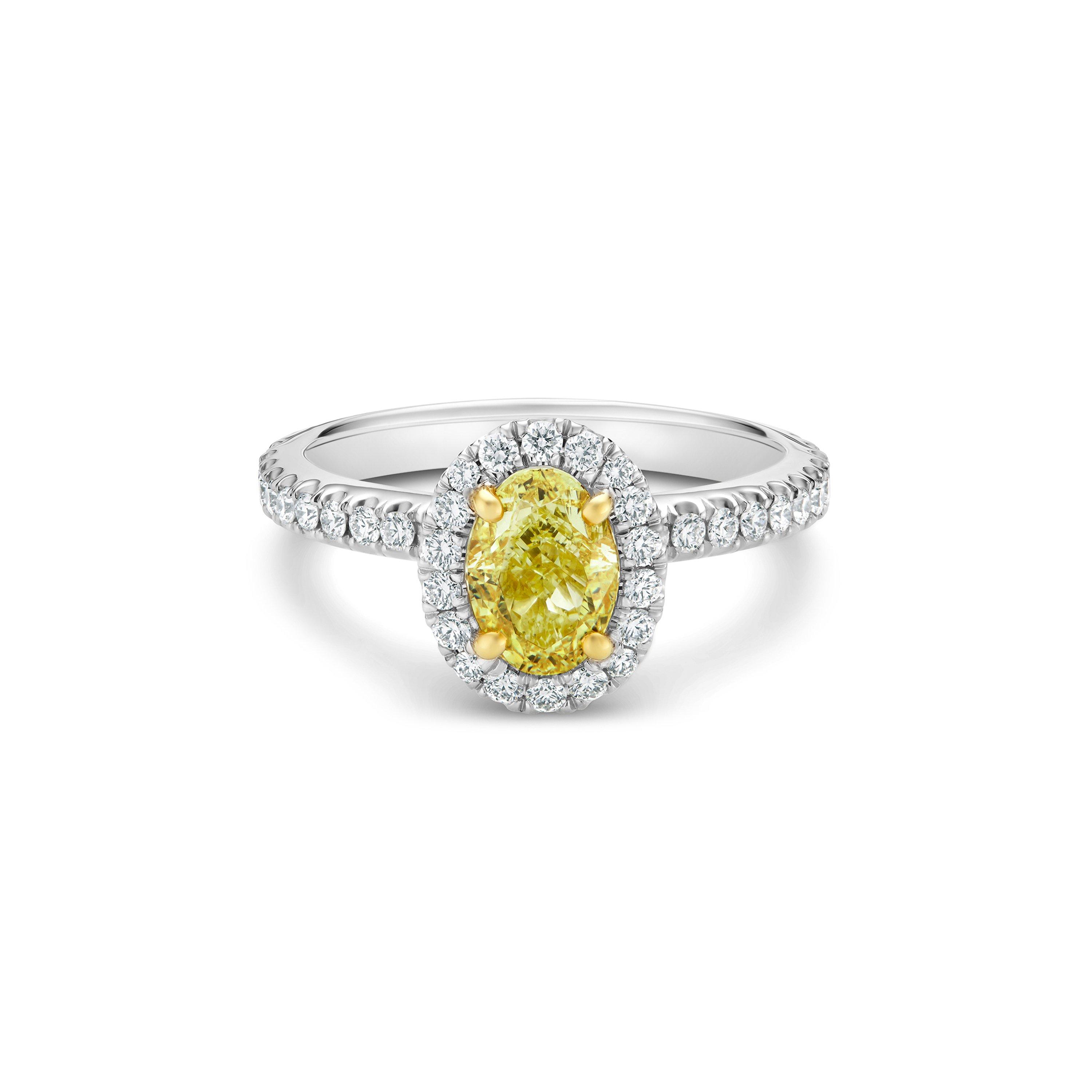 Aura fancy yellow ovalshaped diamond ring De Beers CA