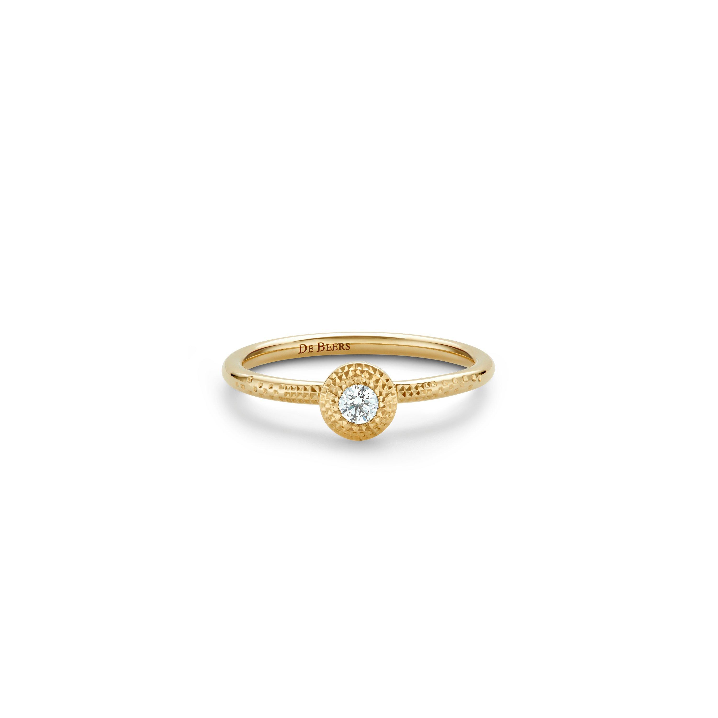 Talisman round brilliant diamond ring in yellow gold De Beers UK