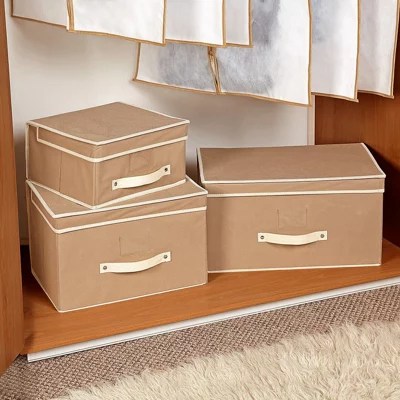 3 Piece Flatpack Storage Set Space Saving Collapsible Foldable