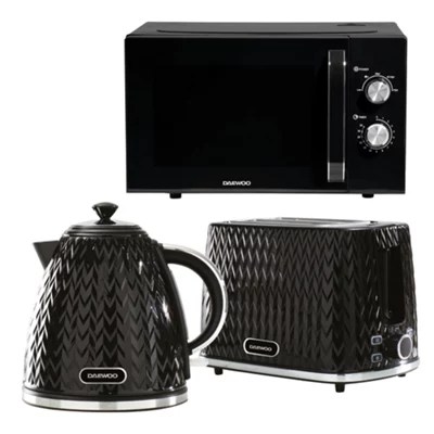 Daewoo Argyle Cordless Kettle 2 Slice Toaster 800W Microwave Set Black SDA2580GE DIY at B&Q