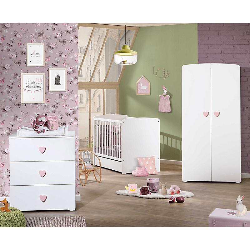 Armoire chambre bébé 2 portes Boutons coeur rose Maison et Loisirs