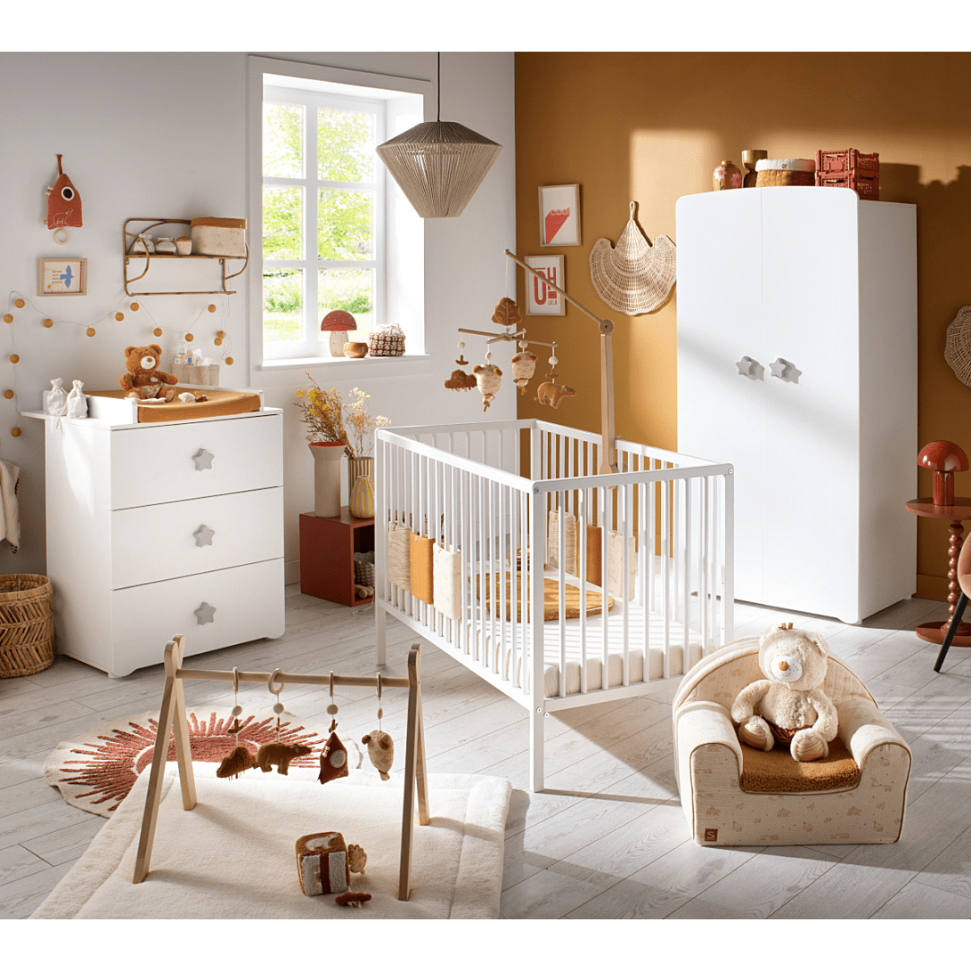 Armoire chambre bébé 2 portes Boutons étoile gris Maison et Loisirs