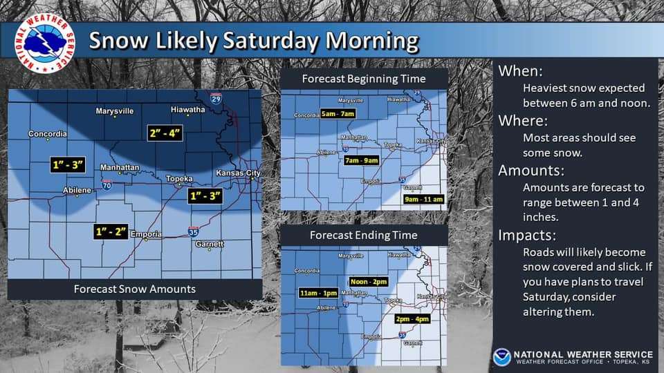 Winter weather advisory will be in effect on Saturday