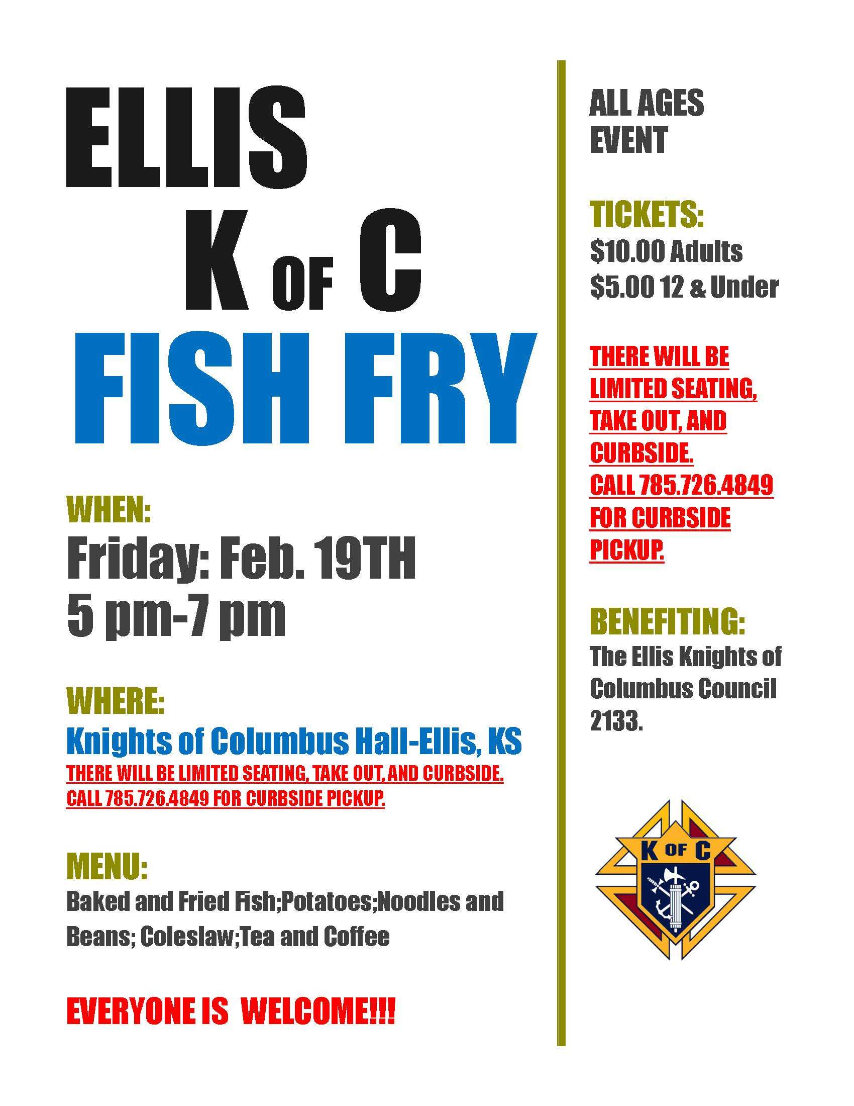 Ellis K of C Fish Friday Feb. 19
