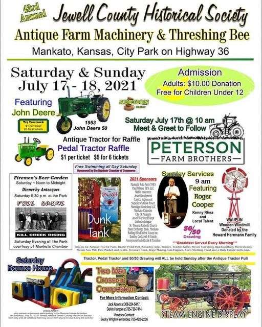 Annual Jewell County Historical Society Threshing Bee is back!