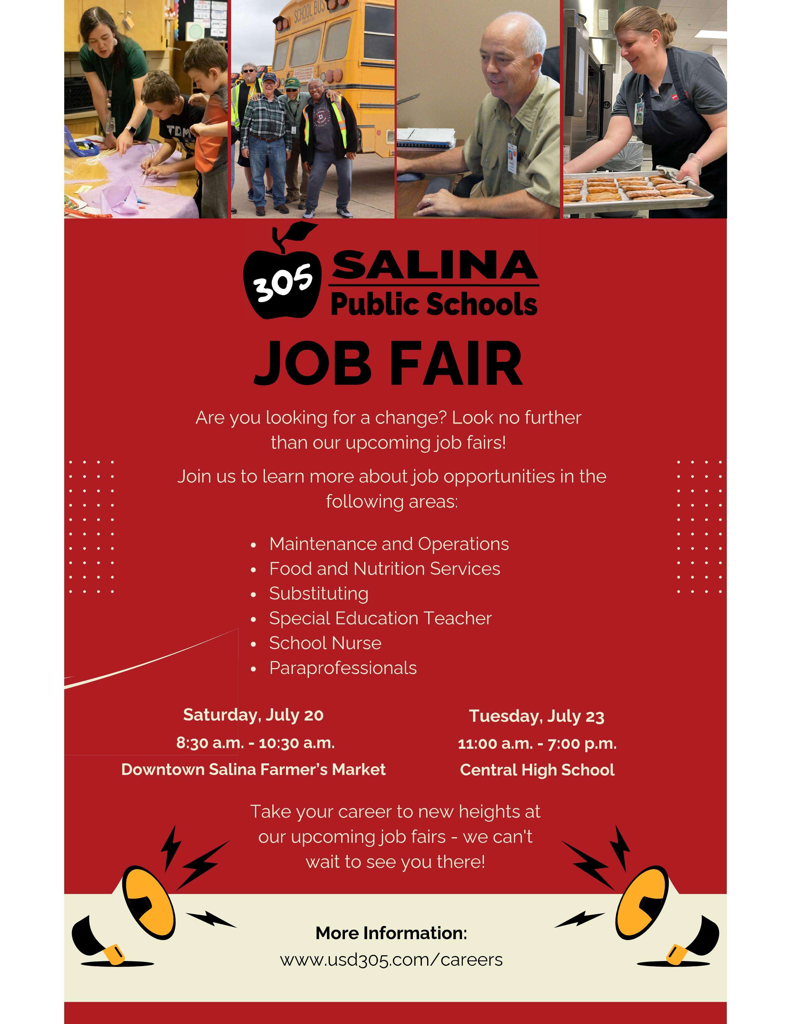 USD 305 Salina Public Schools Job Fair July 20 & 23