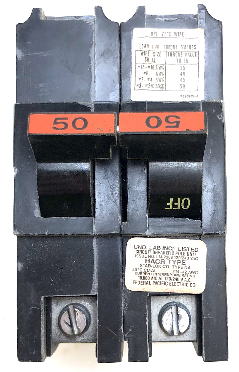Federal Pacific NA2P50 2 Pole 50 Amp 240 Vac Circuit Breaker (W1