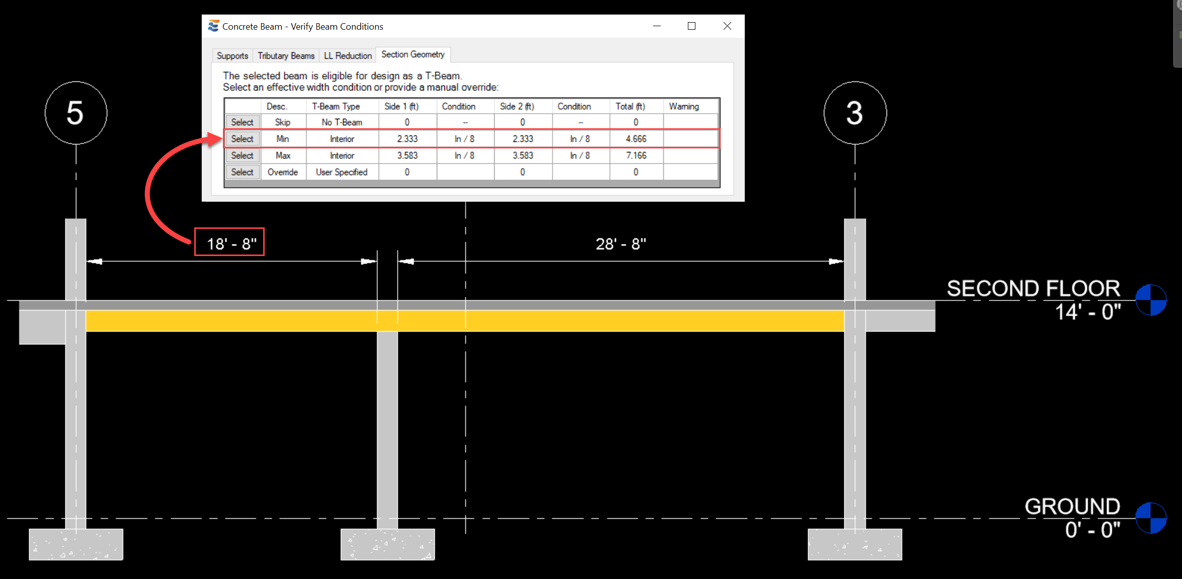 Working With Beam Calculations > Concrete Beam Calculations > TBeam