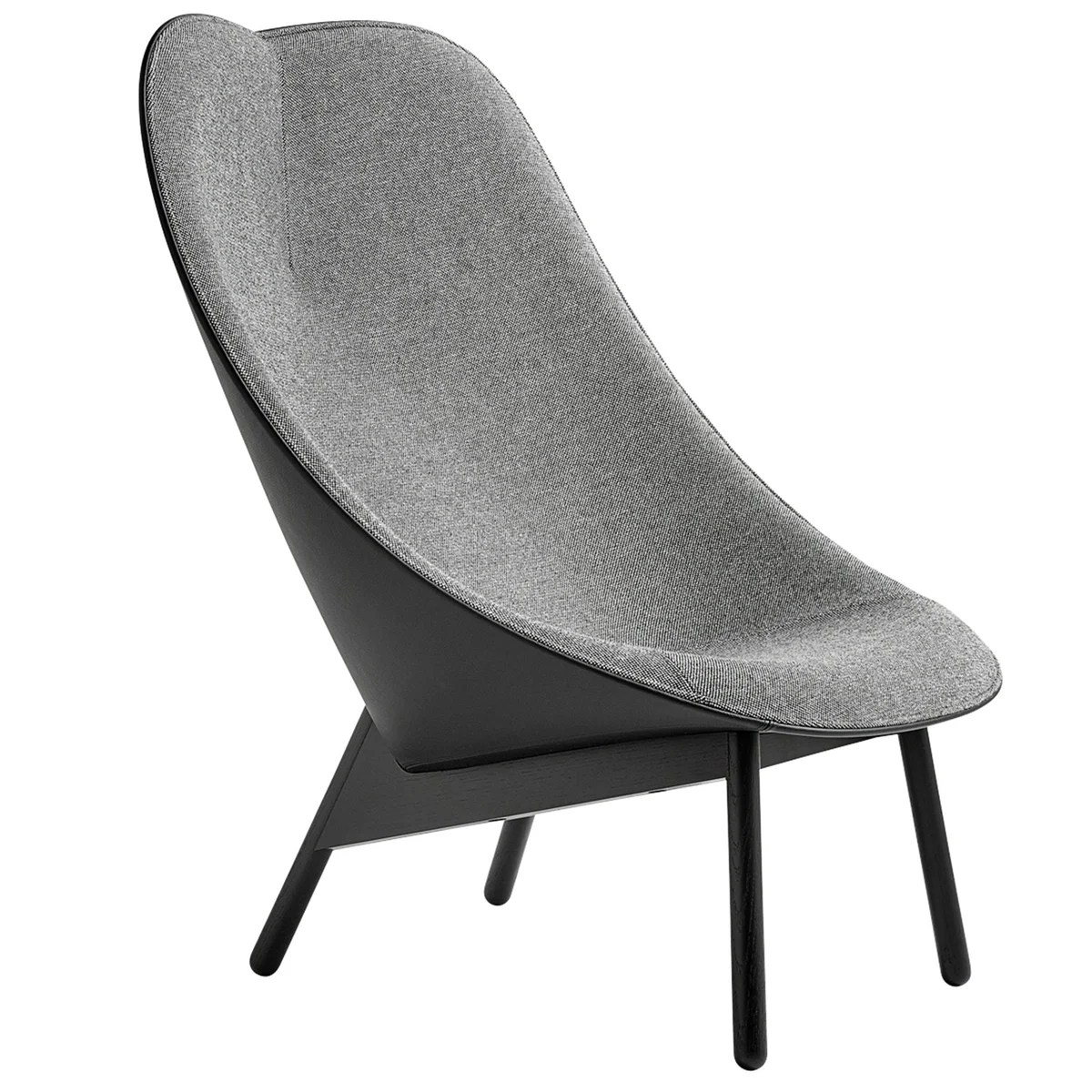 HAY Uchiwa lounge chair, black legs, black leather Hallingdal 166