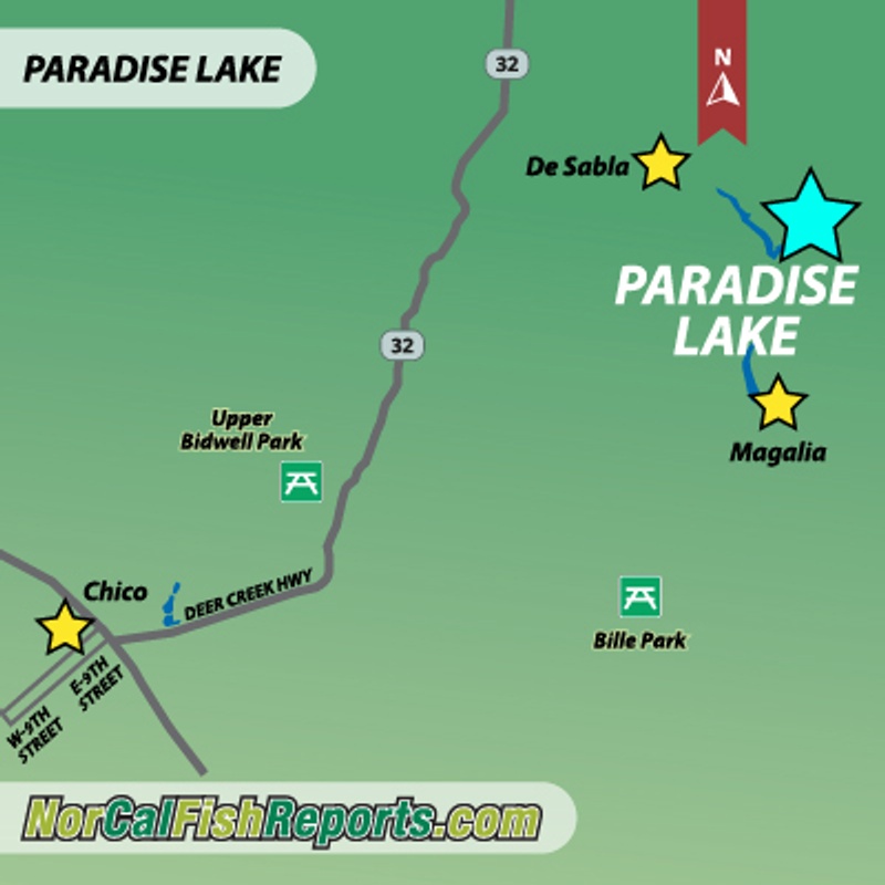 Paradise Lake Magalia, CA Fish Reports & Map